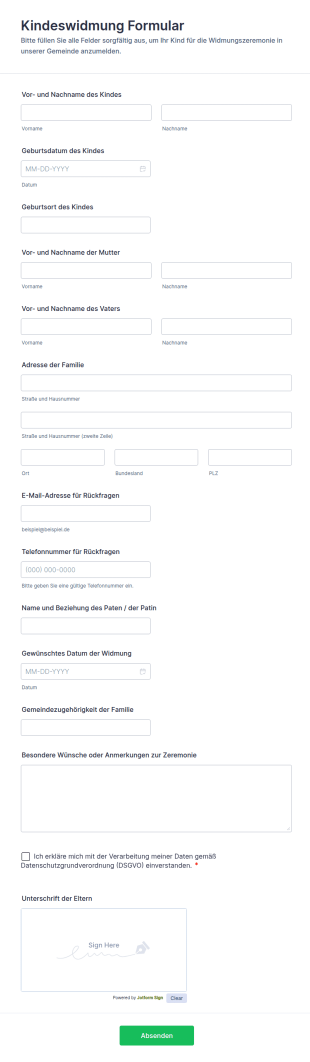 Tauferinnerungsformular