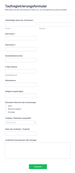 Taufregistrierungsformular