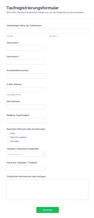 Taufregistrierungsformular