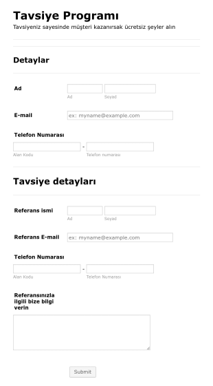 Tavsiye Programı Form Template