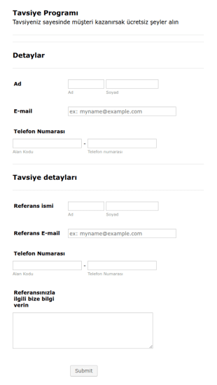 Tavsiye Programı Form Şablonu