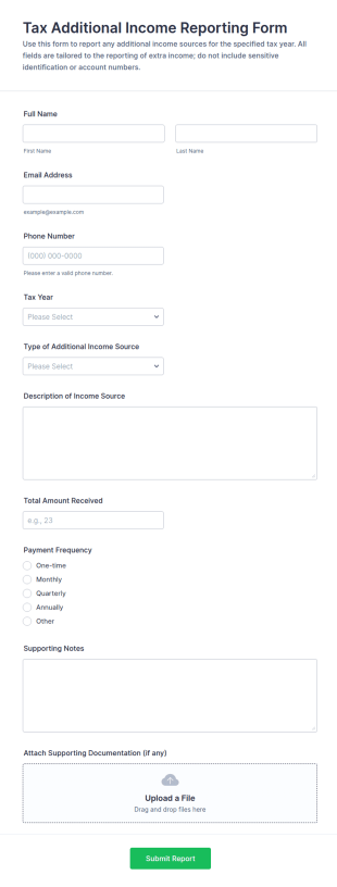 Tax Additional Income Reporting Form Template