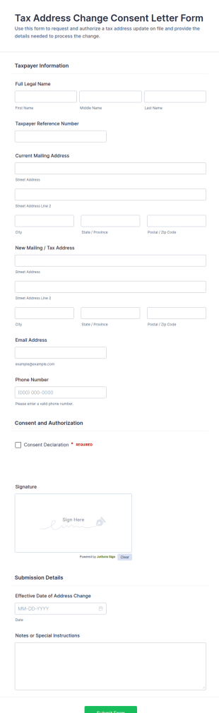 Tax Address Change Consent Letter Form Template