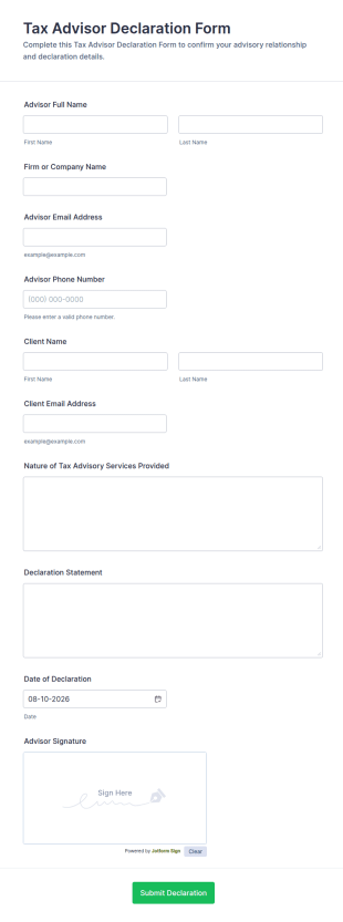 Tax Advisor Declaration Form Template