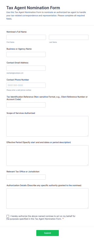 Tax Agent Nomination Form Template