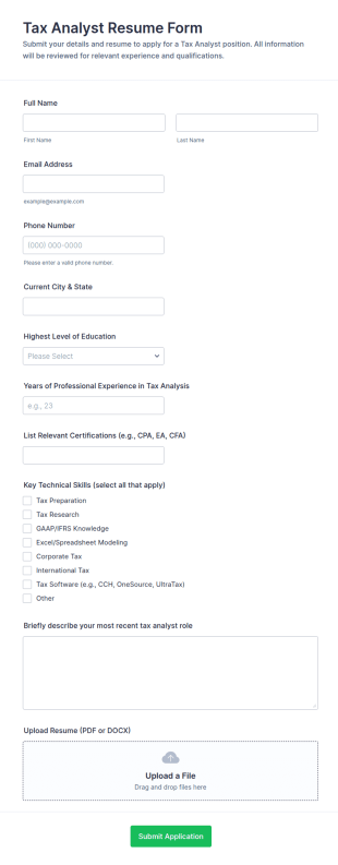 Tax Analyst Resume Form Template