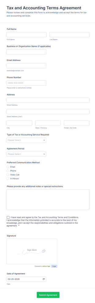 Tax And Accounting Terms Agreement Form Template
