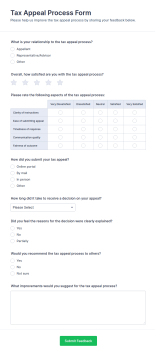 Tax Appeal Process Survey Form Template