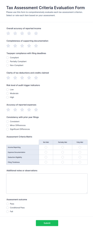 Tax Assessment Criteria Evaluation Form Template