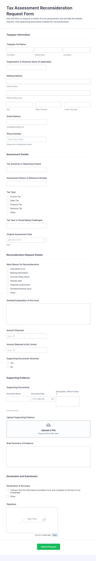 Tax Assessment Reconsideration Request Form Template