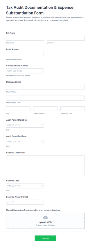 Tax Audit Documentation & Expense Substantiation Form Template