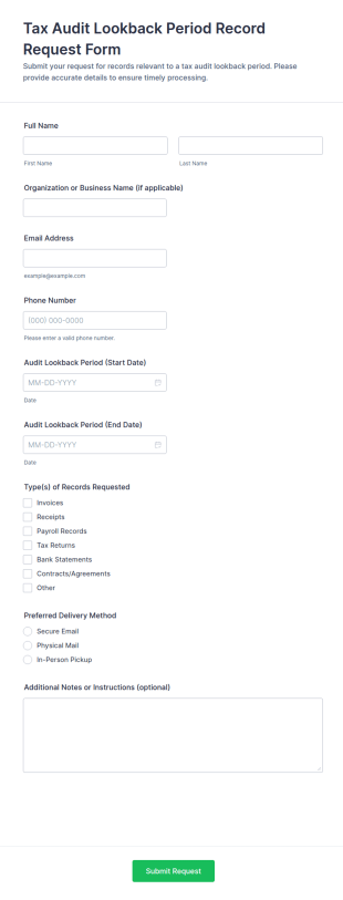 Tax Audit Lookback Period Record Request Form Template