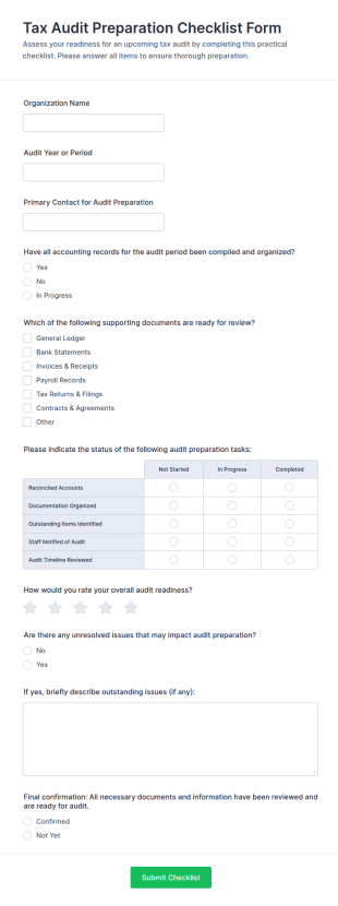 Tax Audit Preparation Checklist Form Template