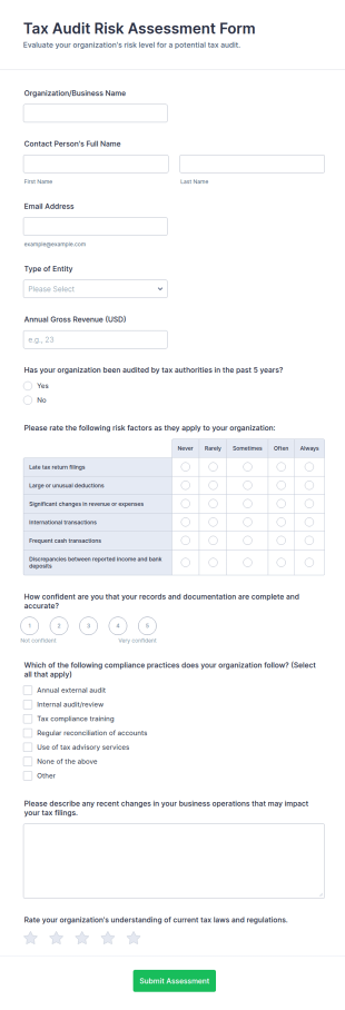 Tax Audit Risk Assessment Form Template