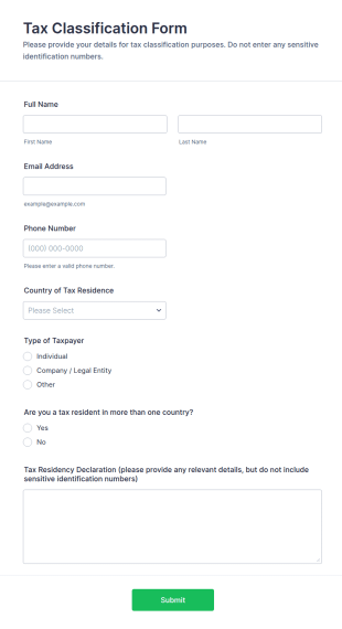 Tax Classification Form Template