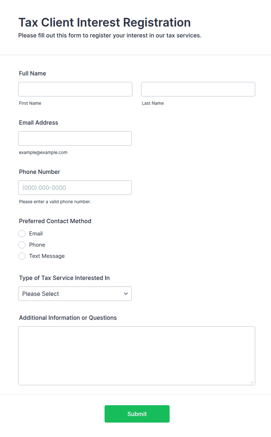 Register Interest Form Tax Client Interest Registration Form Template | Jotform