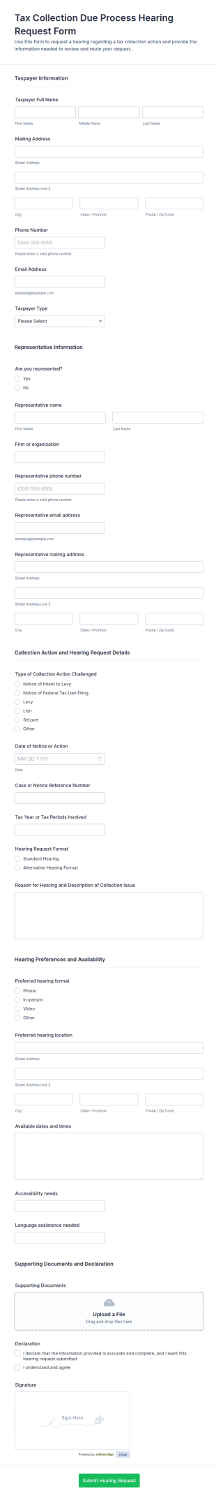 Tax Collection Due Process Hearing Request Form Template