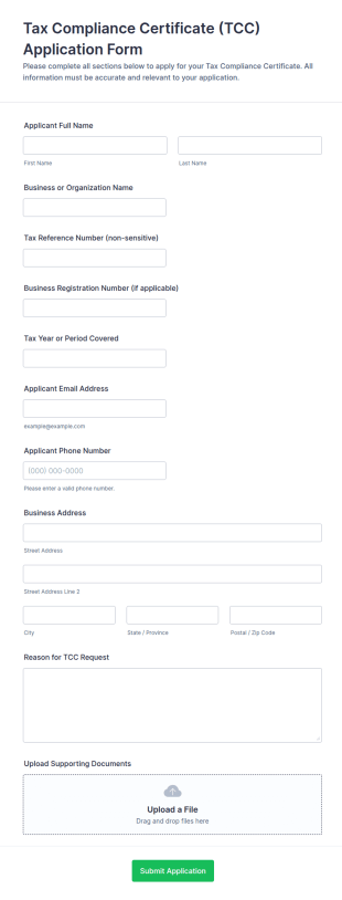 Tax Compliance Certificate (TCC) Application Form Template