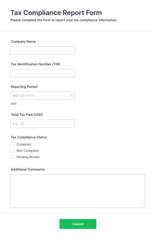 Tax Compliance Report Form Template