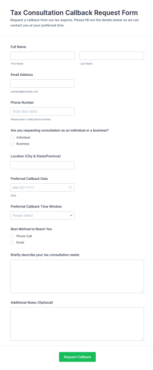Tax Consultation Callback Request Form Template