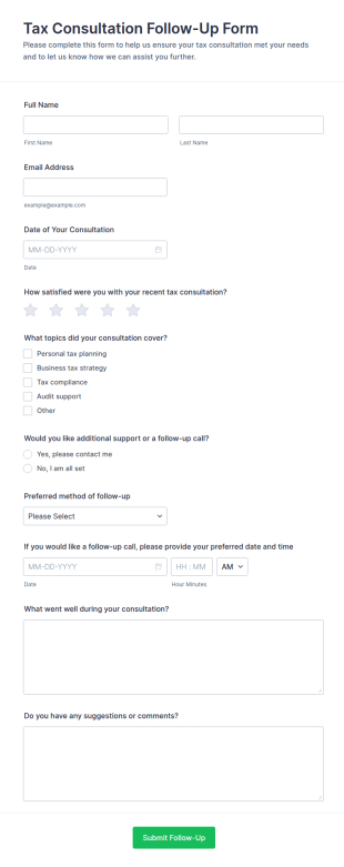 Tax Consultation Follow Up Form Template