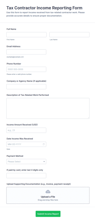 Tax Contractor Income Reporting Form Template