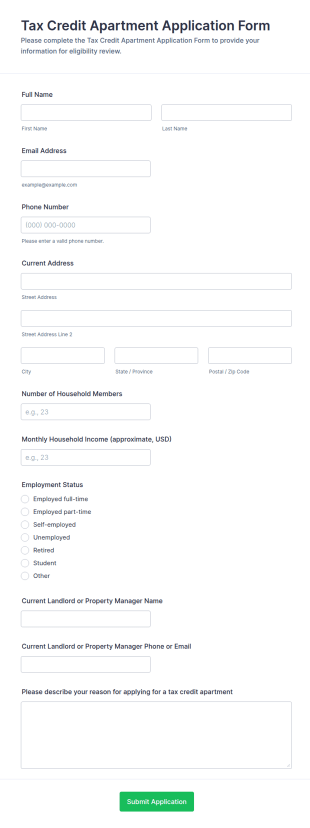 Tax Credit Apartment Application Form Template