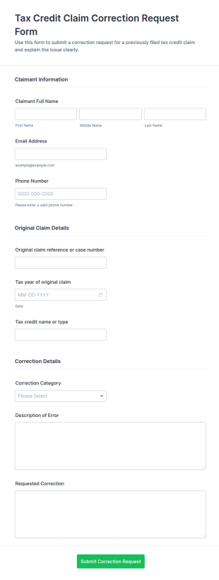 Tax Credit Claim Correction Request Form Template