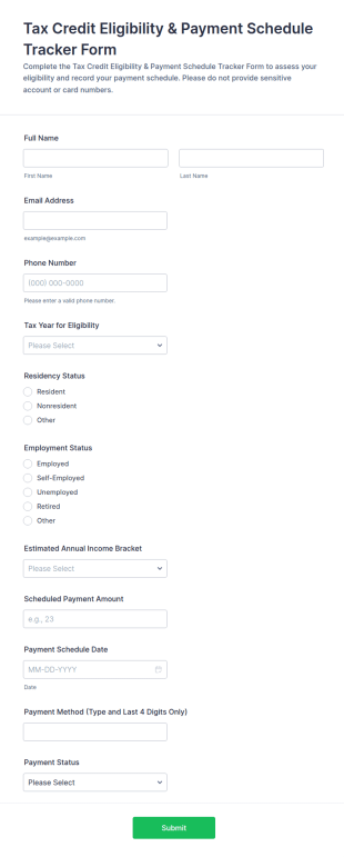 Tax Credit Eligibility & Payment Schedule Tracker Form Template