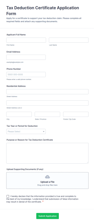 Tax Deduction Certificate Application Form Template
