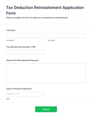 Tax Deduction Reinstatement Application Form Template