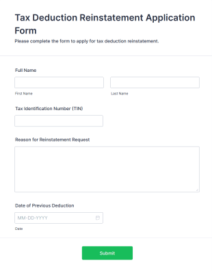Tax Deduction Reinstatement Application Form Template