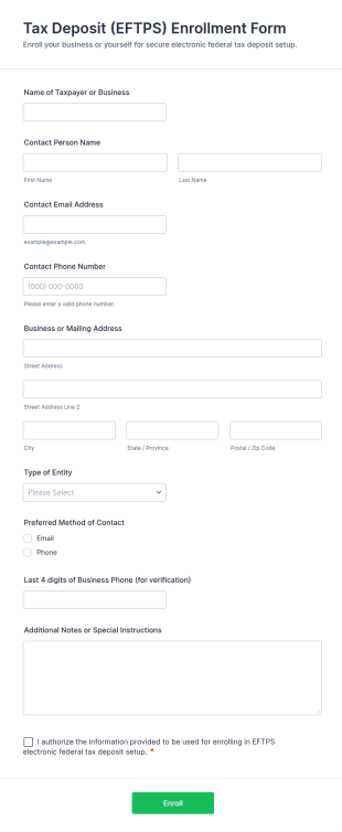 Tax Deposit (EFTPS) Enrollment Form Template