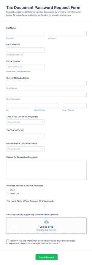 Tax Document Password Request Form Template