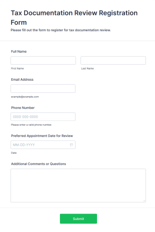 Tax Documentation Review Registration Form Template