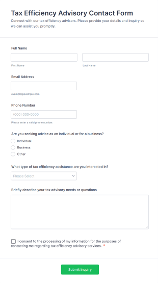 Tax Efficiency Advisory Contact Form Template