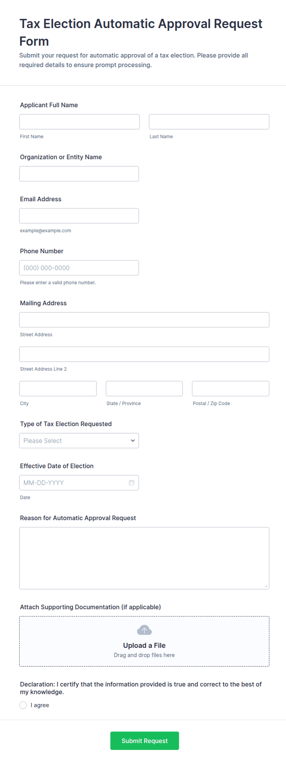 Tax Election Automatic Approval Request Form Template | Jotform