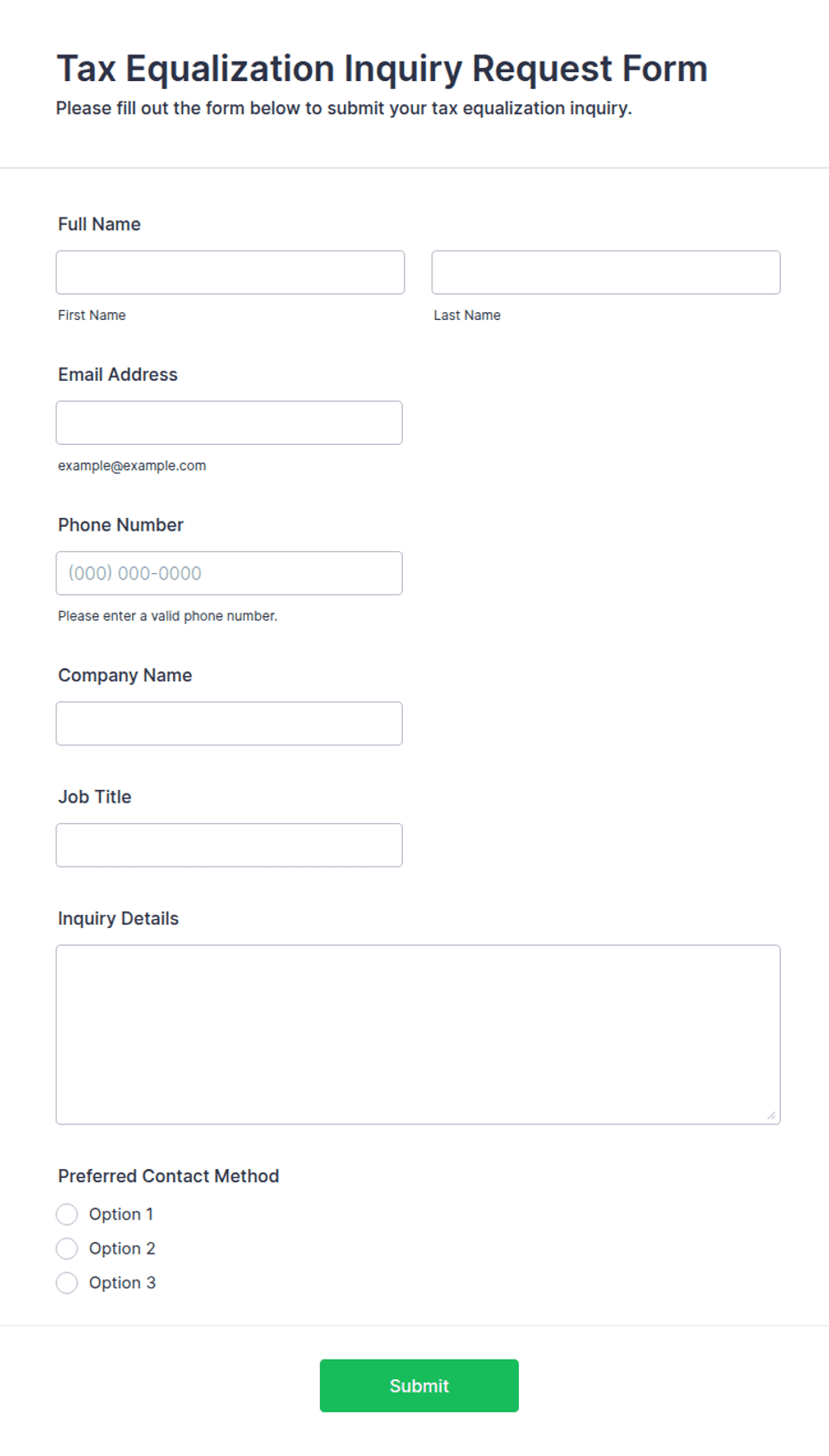Equalization Form Tax Equalization Inquiry Request Form Template | Jotform