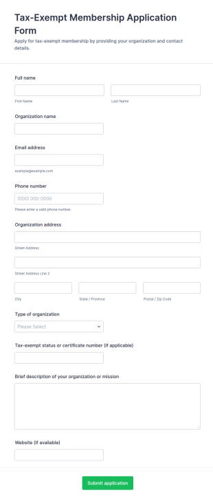 Tax Exempt Membership Application Form Template