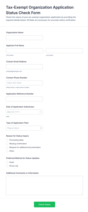Tax Exempt Organization Application Status Check Form Template