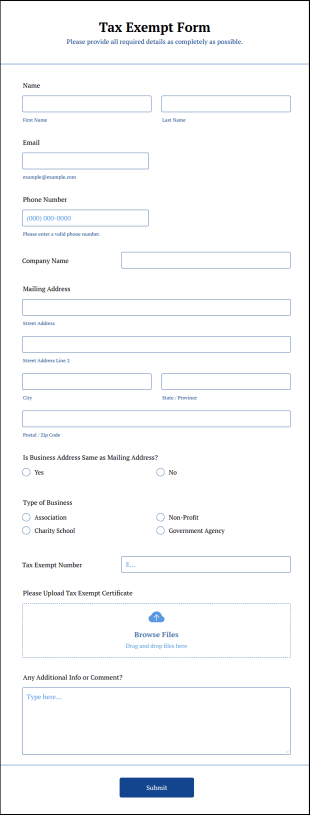 Tax Exemption Form Template