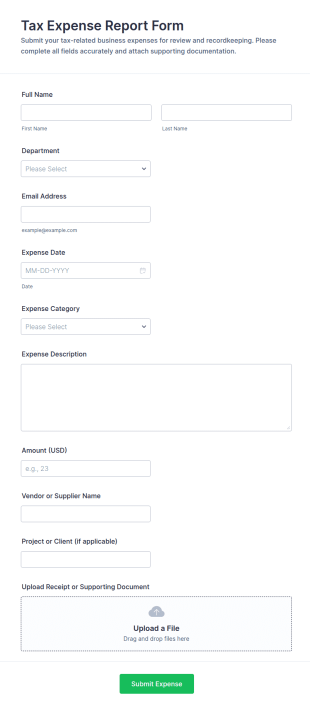 Tax Expense Report Form Template
