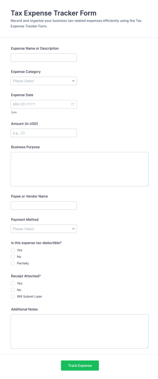 Tax Expense Tracker Form Template