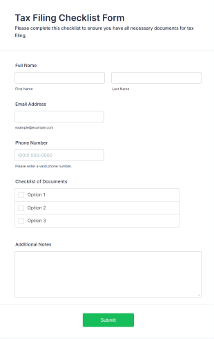 Tax Filing Checklist Form Template