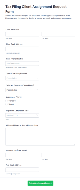 Tax Filing Client Assignment Request Form Template