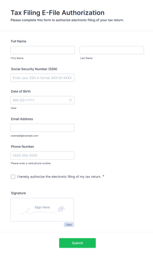 Tax Filing E File Authorization Form Template