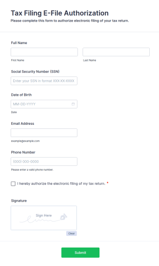 Tax Filing E File Authorization Form Template