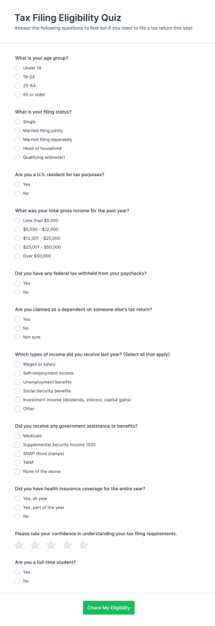 Tax Filing Eligibility Quiz Form Template