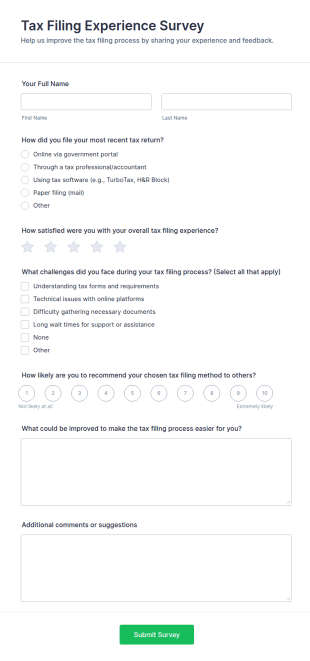 Tax Filing Experience Survey Form Template