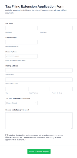 Tax Filing Extension Application Form Form Template